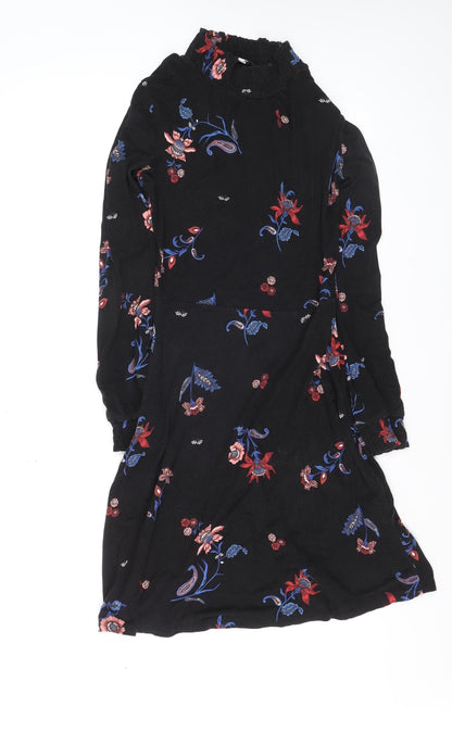 Warehouse Womens Black Floral A-Line Dress Size 6 Long Sleeve