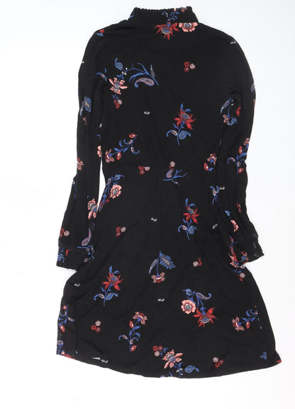 Warehouse Womens Black Floral A-Line Dress Size 6 Long Sleeve