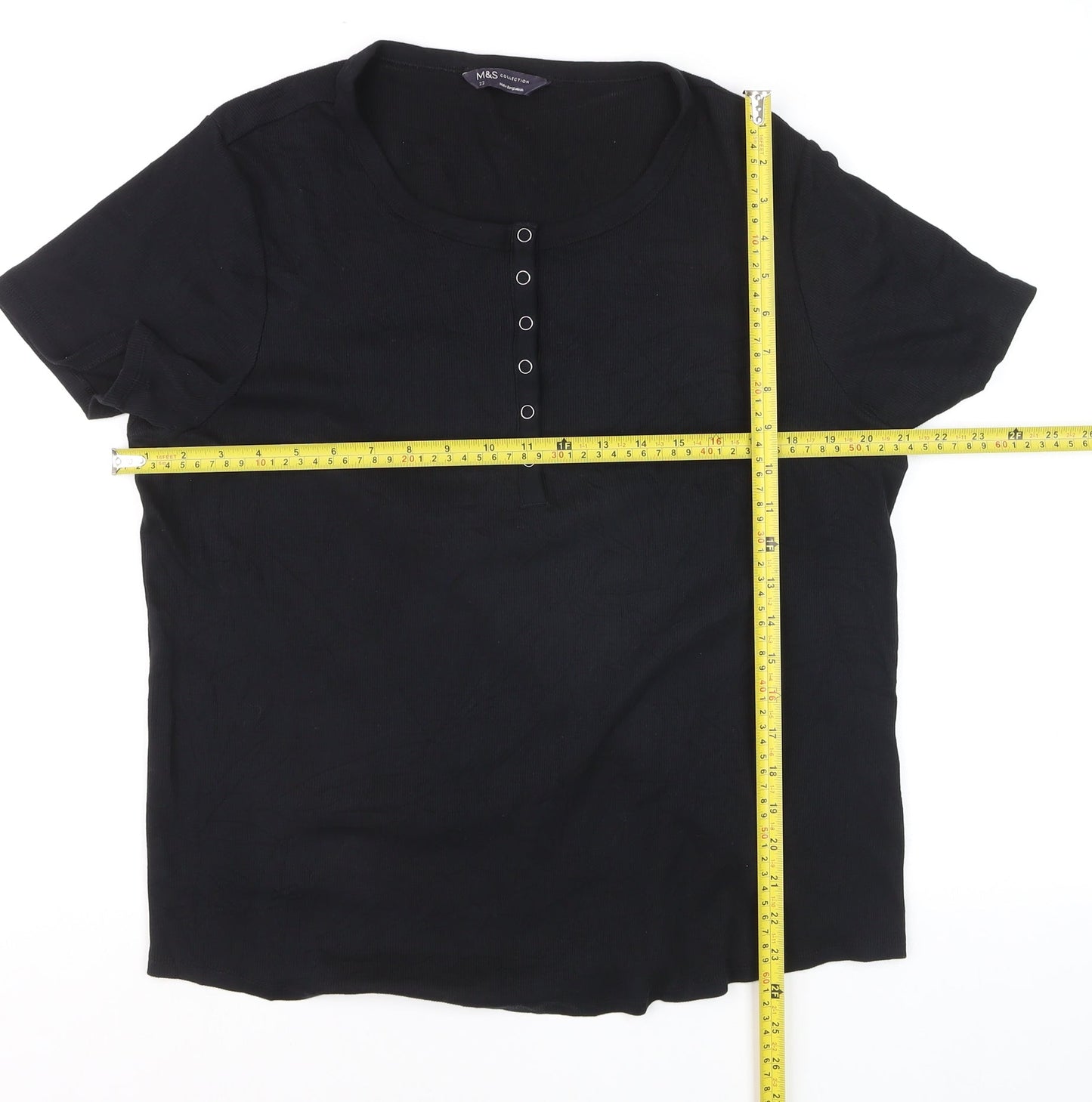 Marks and Spencer Womens Black Size 22 Stretch Jersey Short Sleeve T-Shirt