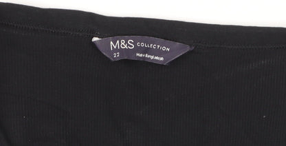 Marks and Spencer Womens Black Size 22 Stretch Jersey Short Sleeve T-Shirt