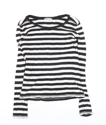 Whistles Women Black White Striped Long Sleeve Cotton Jersey Top Size 12