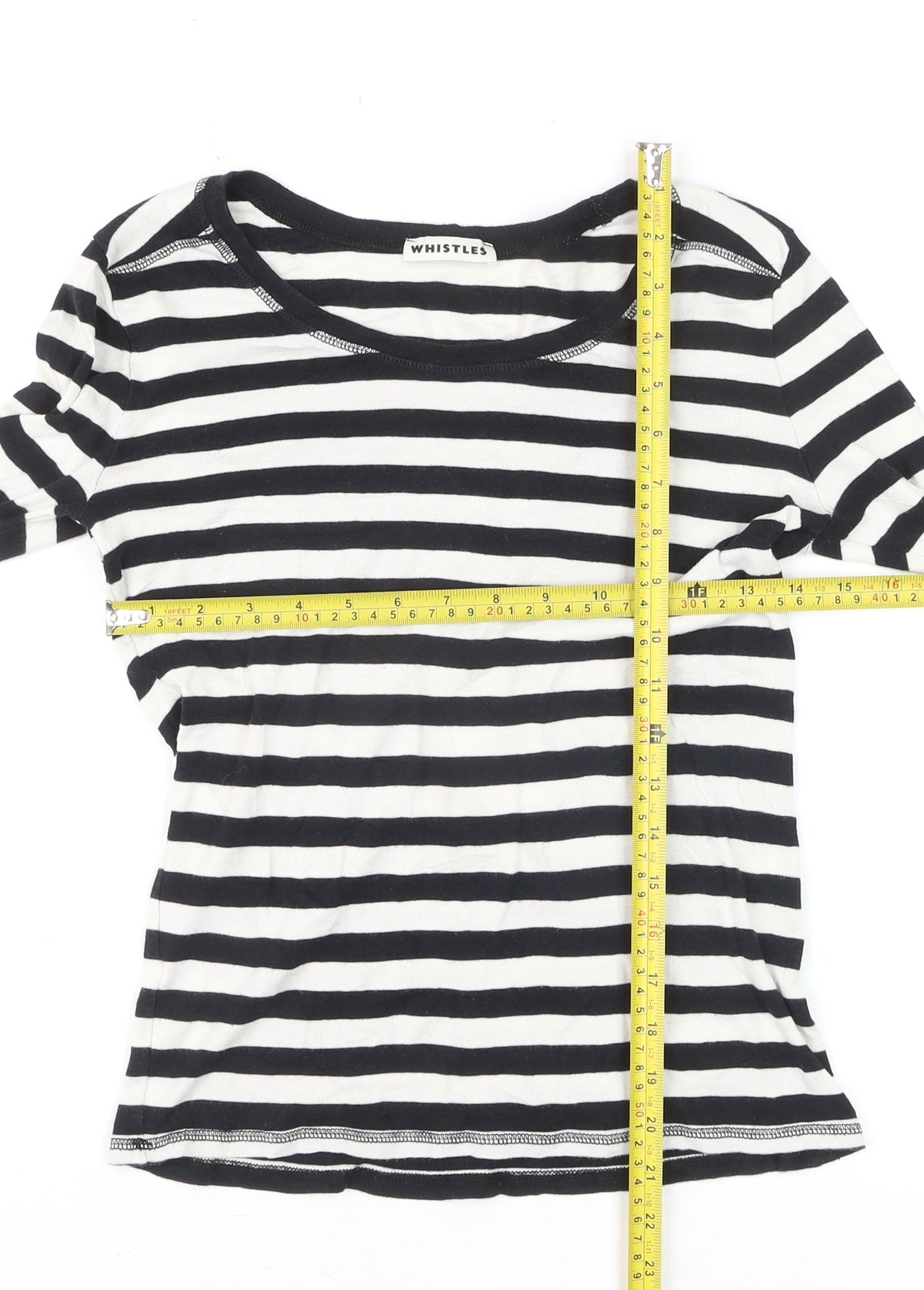 Whistles Women Black White Striped Long Sleeve Cotton Jersey Top Size 12