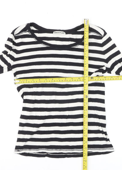 Whistles Women Black White Striped Long Sleeve Cotton Jersey Top Size 12