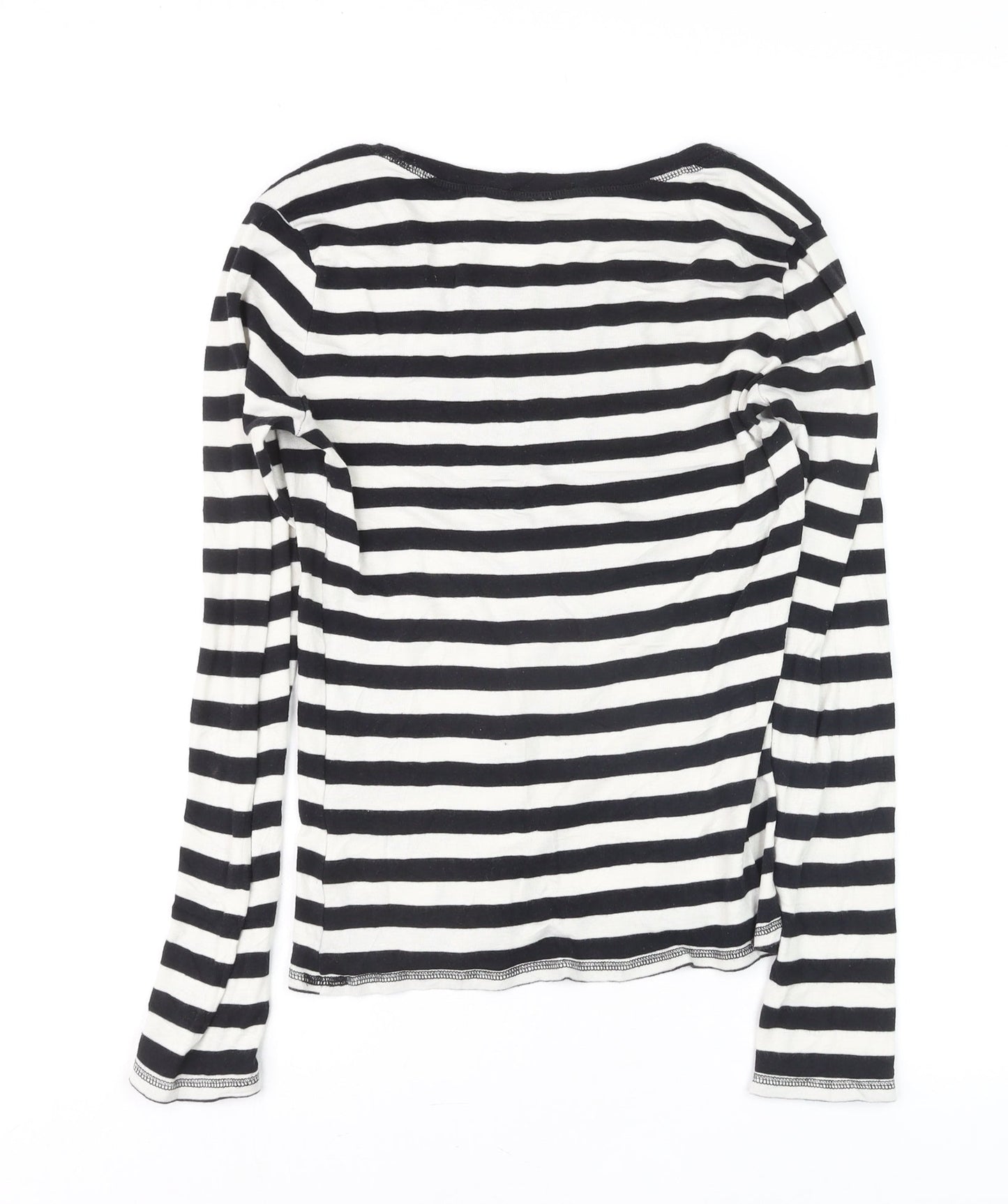 Whistles Women Black White Striped Long Sleeve Cotton Jersey Top Size 12