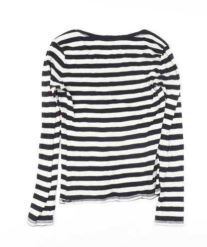 Whistles Women Black White Striped Long Sleeve Cotton Jersey Top Size 12
