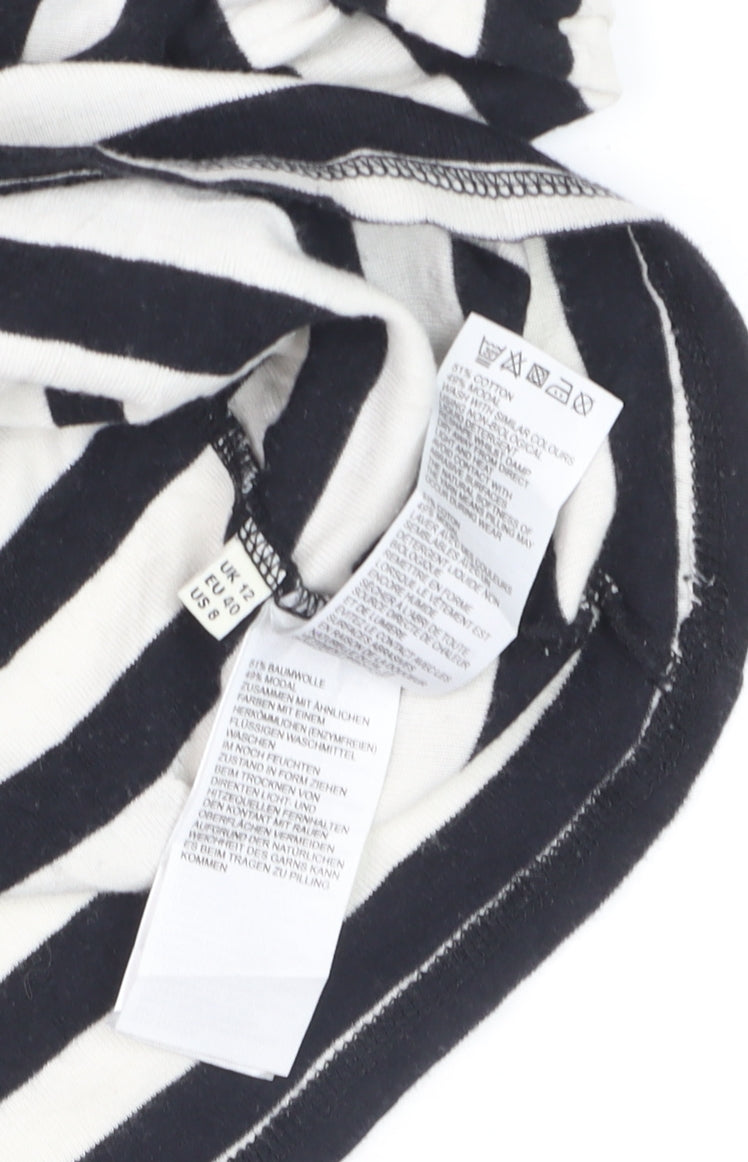Whistles Women Black White Striped Long Sleeve Cotton Jersey Top Size 12