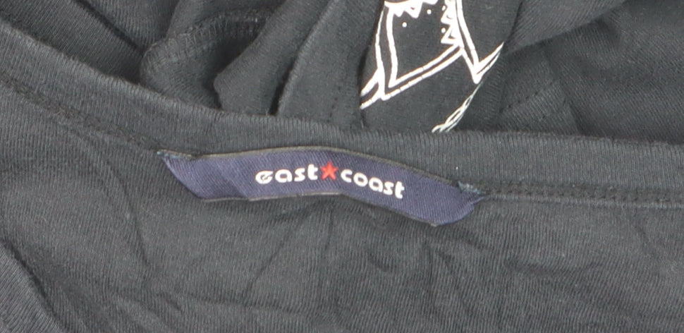 East Coast Women's Black Beaded Floral 3/4 Sleeve V-Neck Cotton T-Shirt Size 18