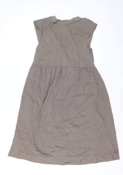 Kem Women’s Grey Cotton Knee Length Empire Waist Dress XS