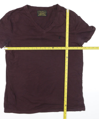 AllSaints Men's Brown V-Neck Slim Fit Cotton T-Shirt Size L