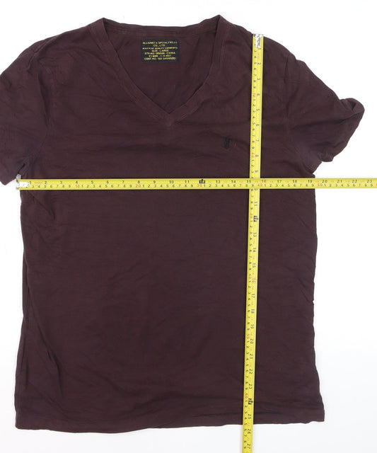 AllSaints Men's Brown V-Neck Slim Fit Cotton T-Shirt Size L