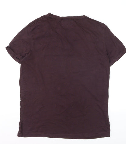 AllSaints Men's Brown V-Neck Slim Fit Cotton T-Shirt Size L