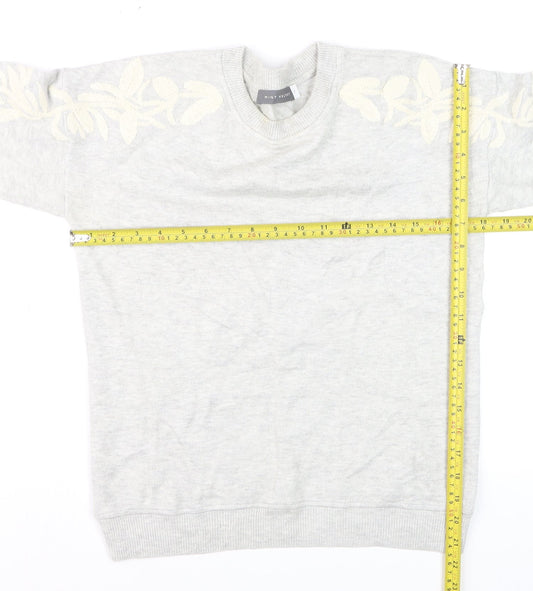 Mint Velvet Women's Grey Embroidered Crew Neck Pullover Jumper Size 8