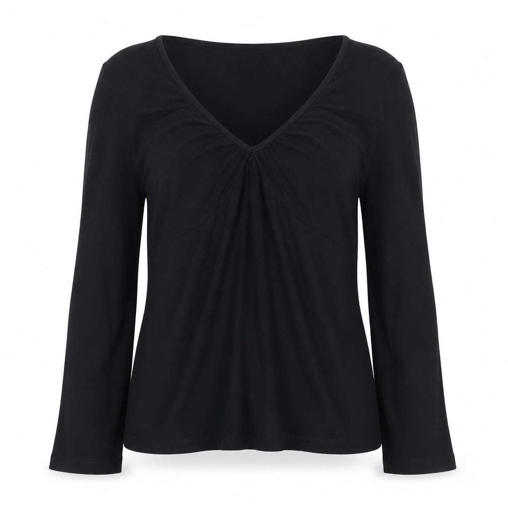 L.K. Bennett Women's Black Jersey V-Neck Long Sleeve Blouse Medium