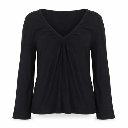 L.K. Bennett Women's Black Jersey V-Neck Long Sleeve Blouse Medium
