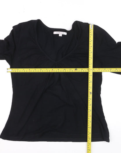 L.K. Bennett Women's Black Jersey V-Neck Long Sleeve Blouse Medium