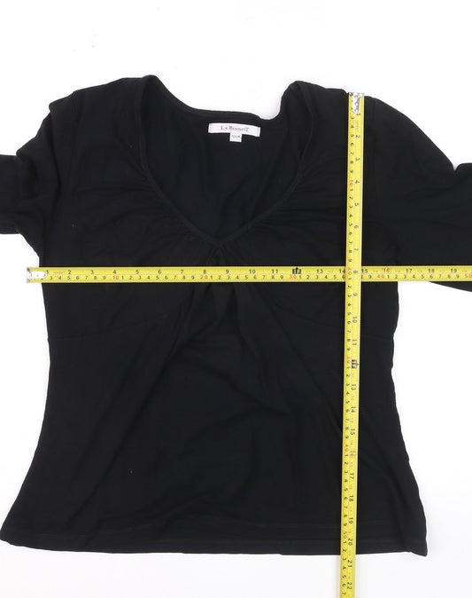 L.K. Bennett Women's Black Jersey V-Neck Long Sleeve Blouse Medium