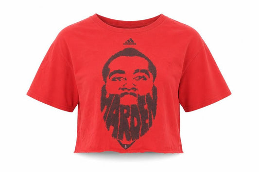 Adidas Womens Red Graphic Cropped T-Shirt Medium Cotton Sports Style
