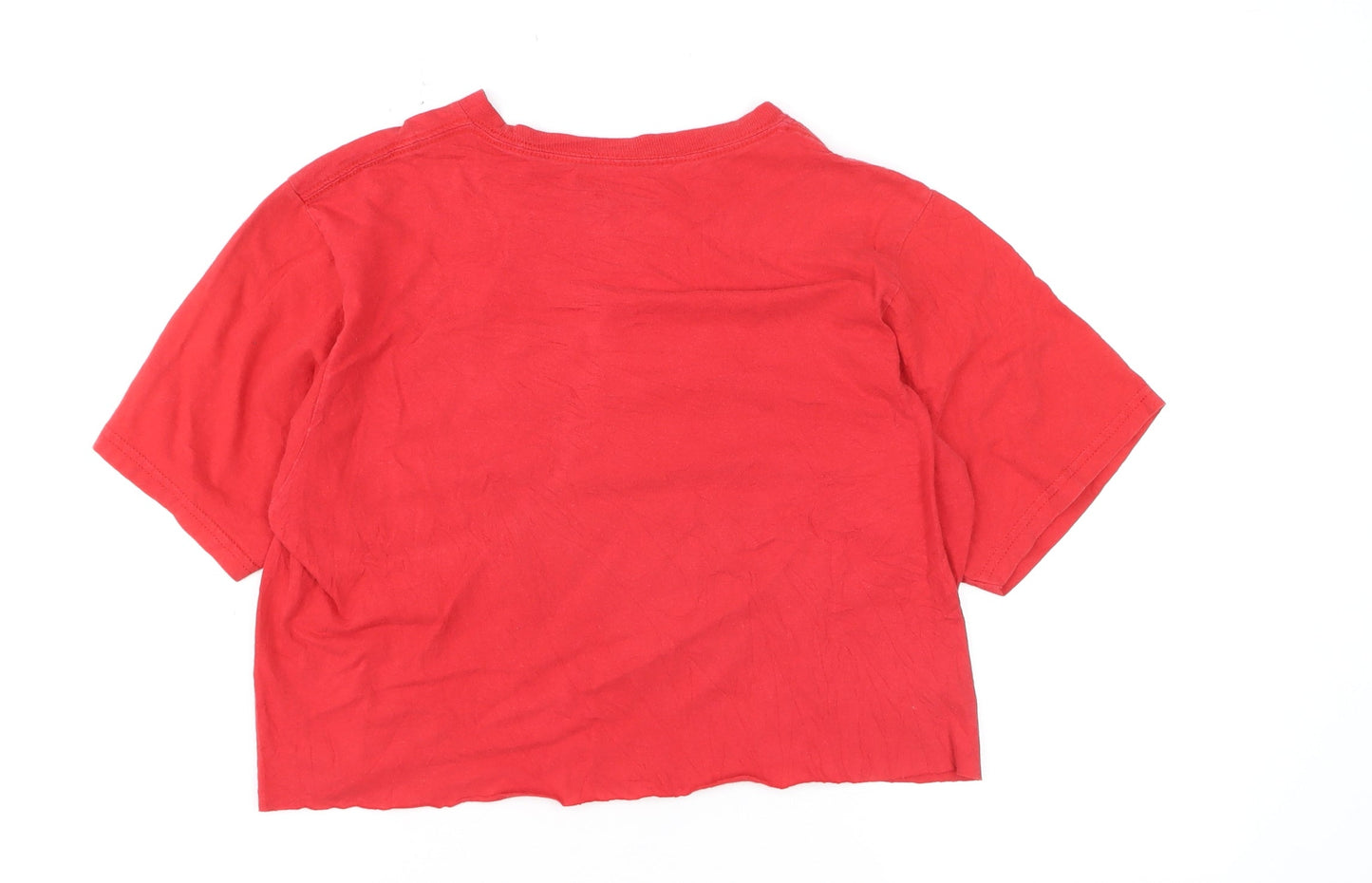 Adidas Womens Red Graphic Cropped T-Shirt Medium Cotton Sports Style
