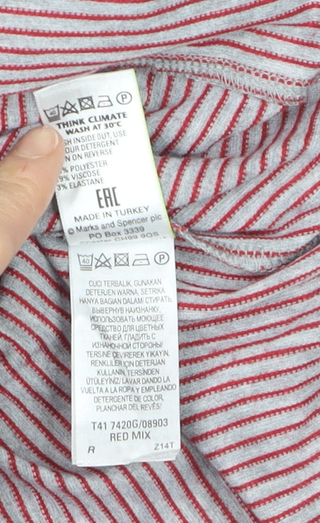 Marks and Spencer Women's Red Mix Striped Jersey 3/4 Sleeve Top Size 12