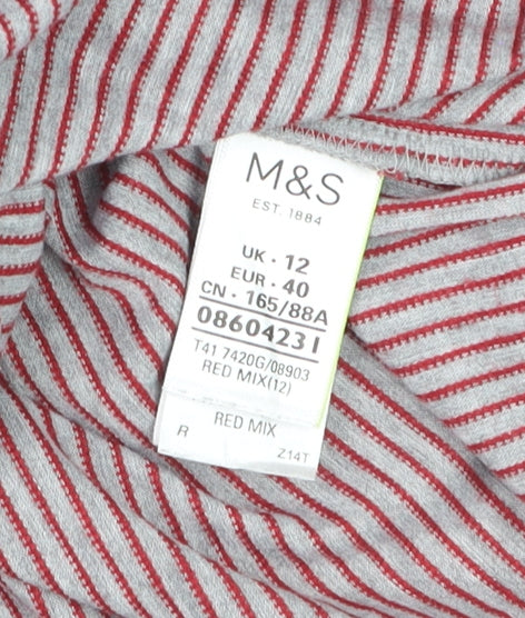 Marks and Spencer Women's Red Mix Striped Jersey 3/4 Sleeve Top Size 12