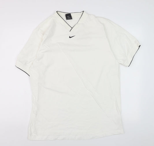 Nike Men’s White V-Neck Short Sleeve Cotton T-Shirt Size L