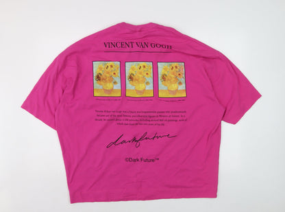 ASOS DESIGN Women Pink Vincent Van Gogh Art Print T-Shirt L Relaxed