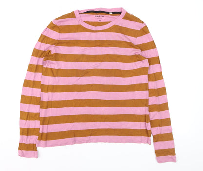 Boden Men’s Pink & Brown Striped Long Sleeve Cotton Top M