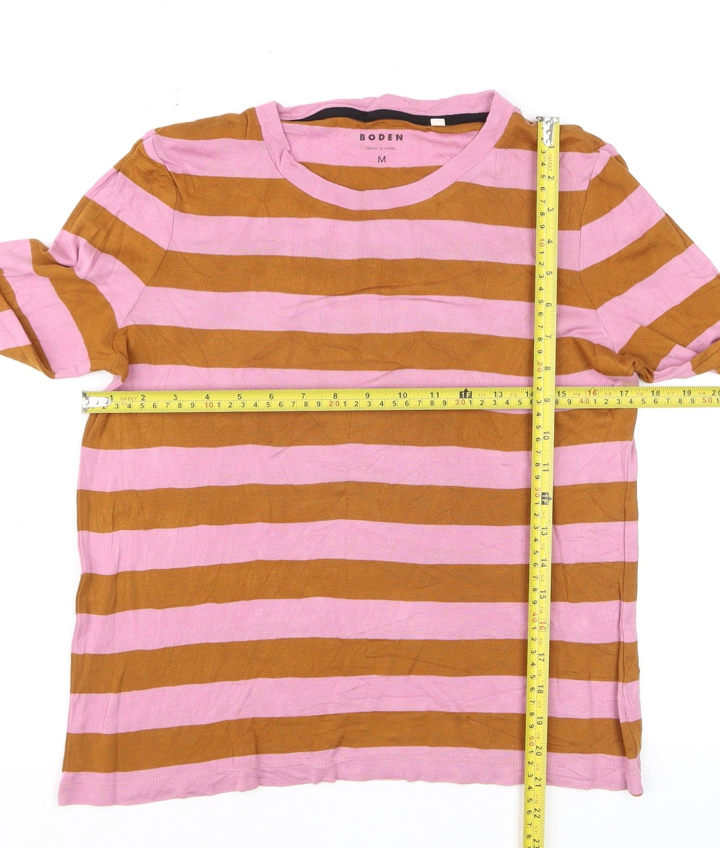 Boden Men’s Pink & Brown Striped Long Sleeve Cotton Top M