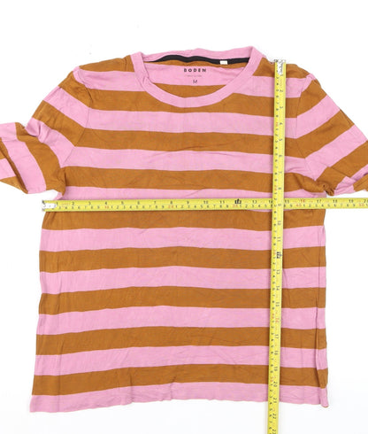Boden Men’s Pink & Brown Striped Long Sleeve Cotton Top M