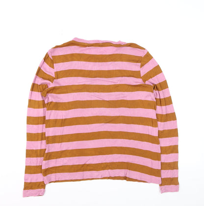 Boden Men’s Pink & Brown Striped Long Sleeve Cotton Top M