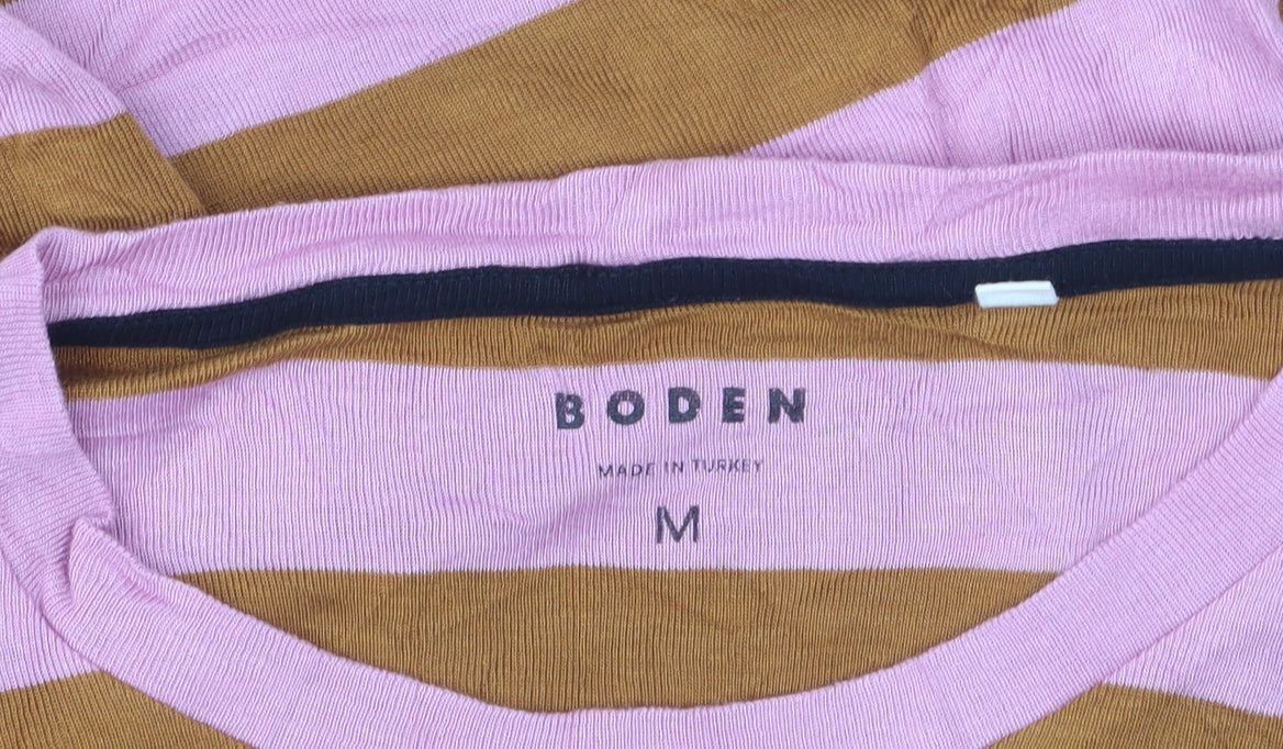 Boden Men’s Pink & Brown Striped Long Sleeve Cotton Top M