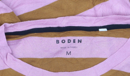 Boden Men’s Pink & Brown Striped Long Sleeve Cotton Top M