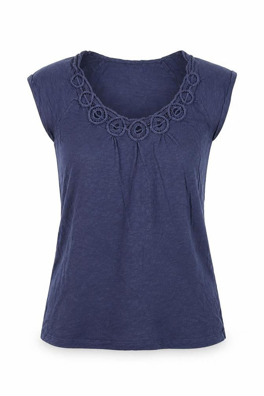 Banana Republic Women's Blue Crochet Neck Cotton T-Shirt Size M