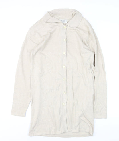MODE Women’s Beige Collared Cotton Long Sleeve Cardigan Size 10