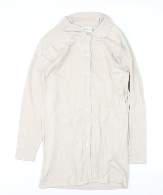 MODE Women’s Beige Collared Cotton Long Sleeve Cardigan Size 10