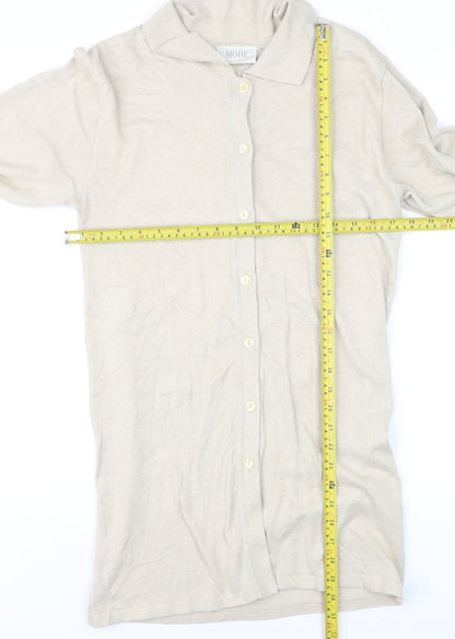MODE Women’s Beige Collared Cotton Long Sleeve Cardigan Size 10