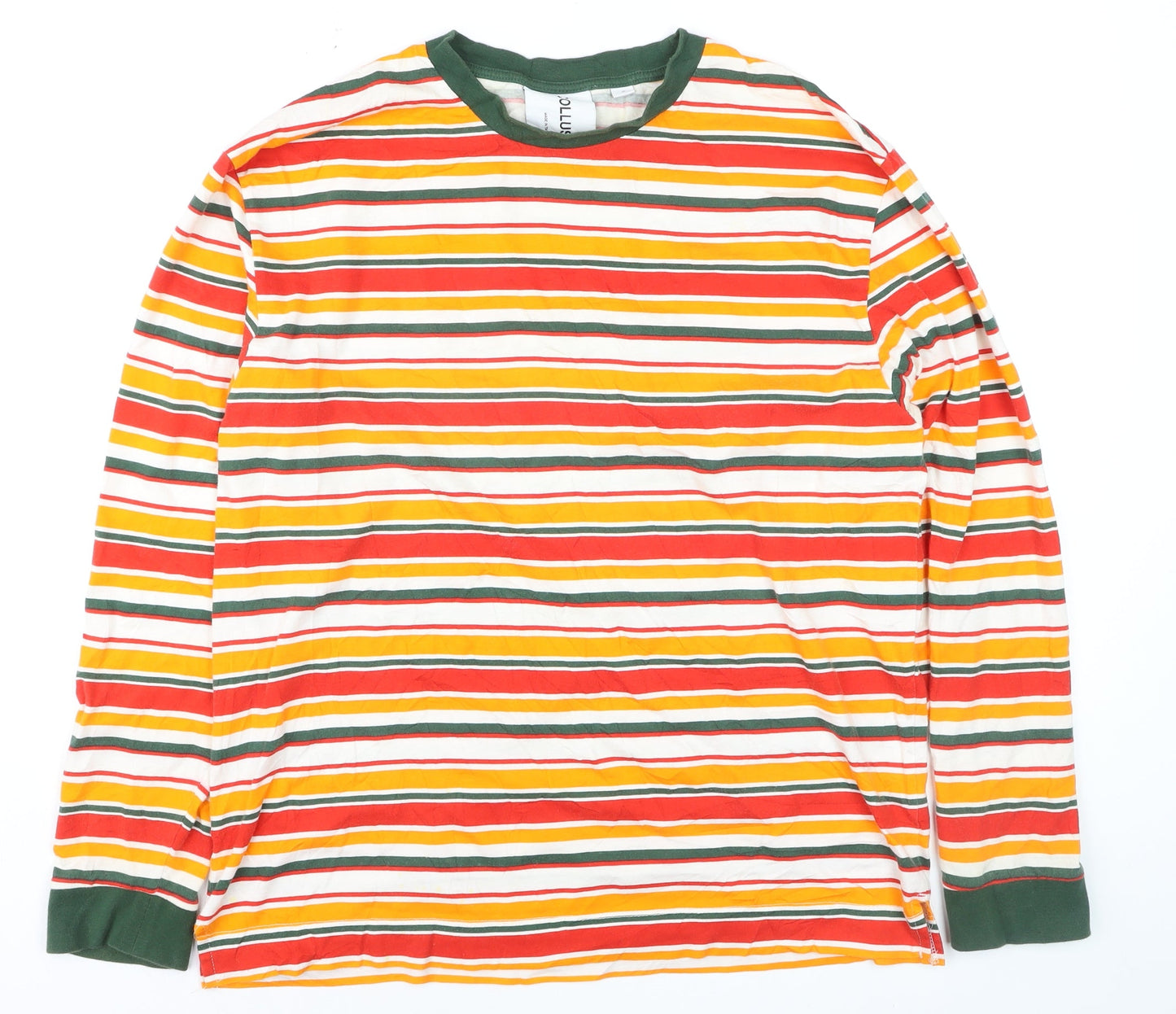 Collusion Men's Multicoloured Striped Long Sleeve Cotton Top Size S