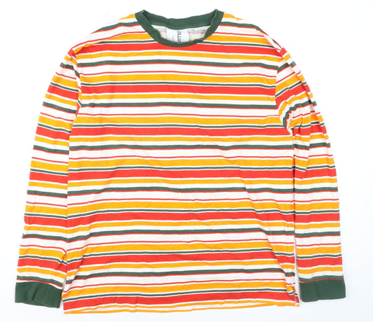 Collusion Men's Multicoloured Striped Long Sleeve Cotton Top Size S