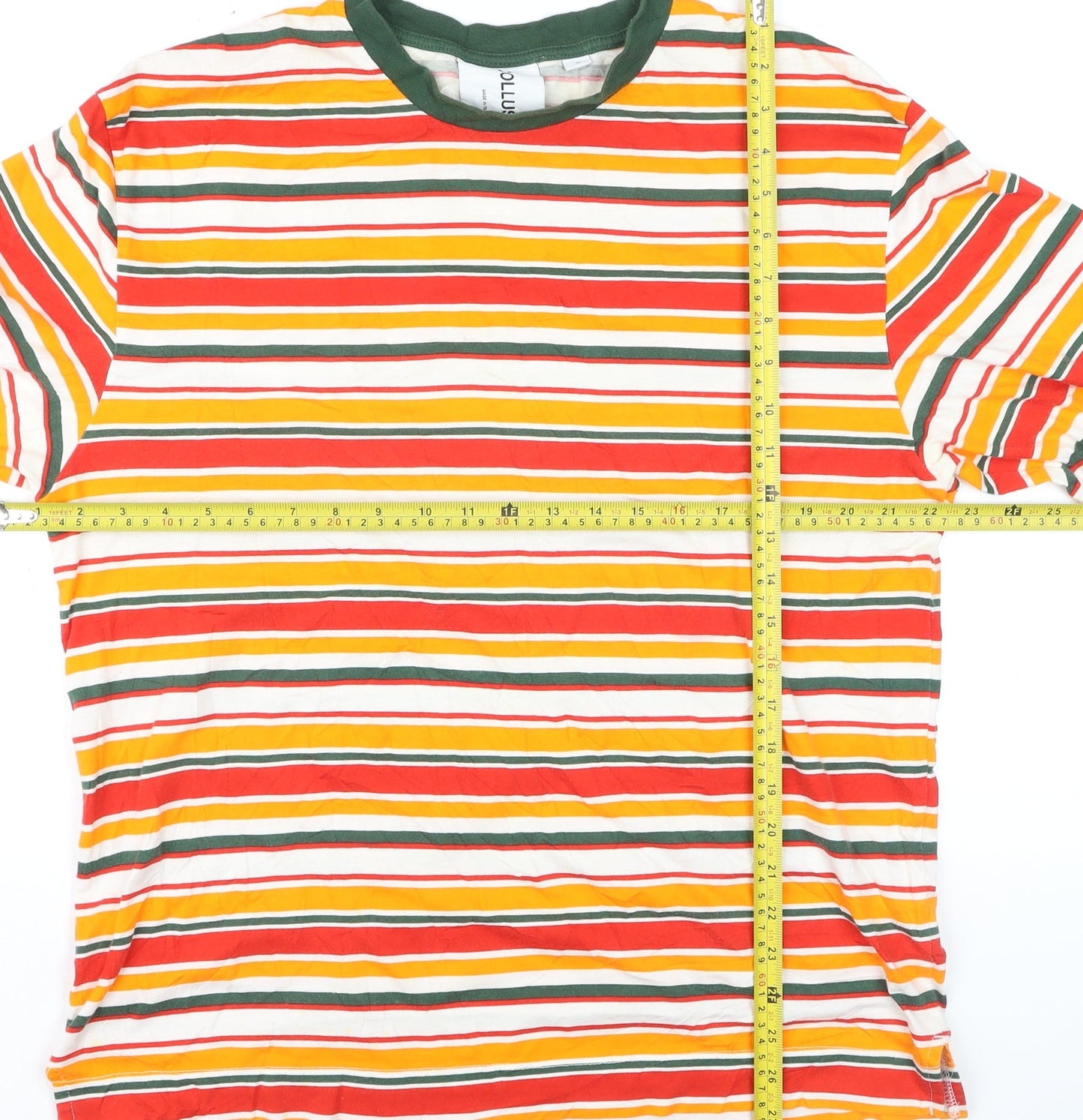 Collusion Men's Multicoloured Striped Long Sleeve Cotton Top Size S
