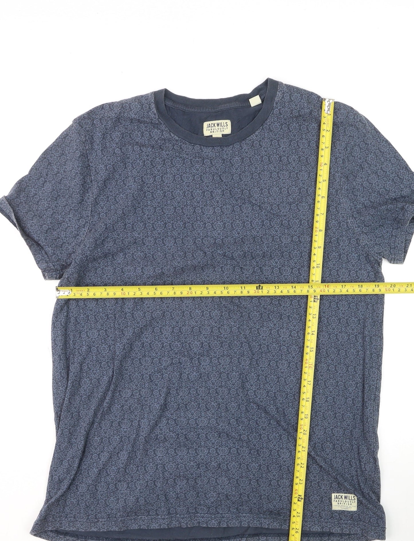 Jack Wills Men's Blue Floral Crew Neck Cotton T-Shirt Size L
