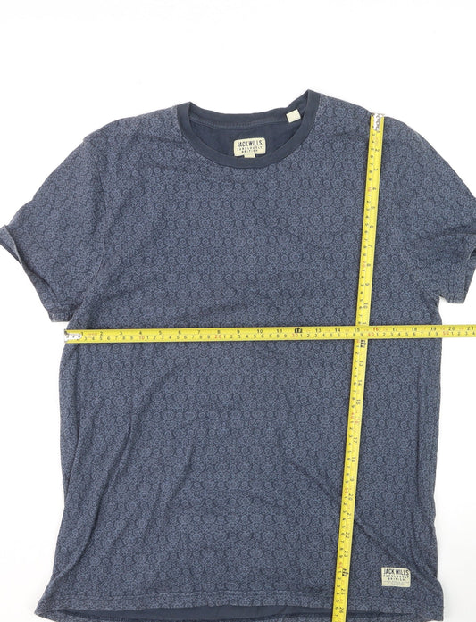 Jack Wills Men's Blue Floral Crew Neck Cotton T-Shirt Size L