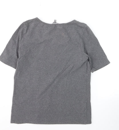 Laura Ashley Women’s Grey Cotton Elastane Square Neck T-Shirt Size 10