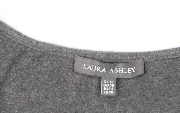 Laura Ashley Women’s Grey Cotton Elastane Square Neck T-Shirt Size 10