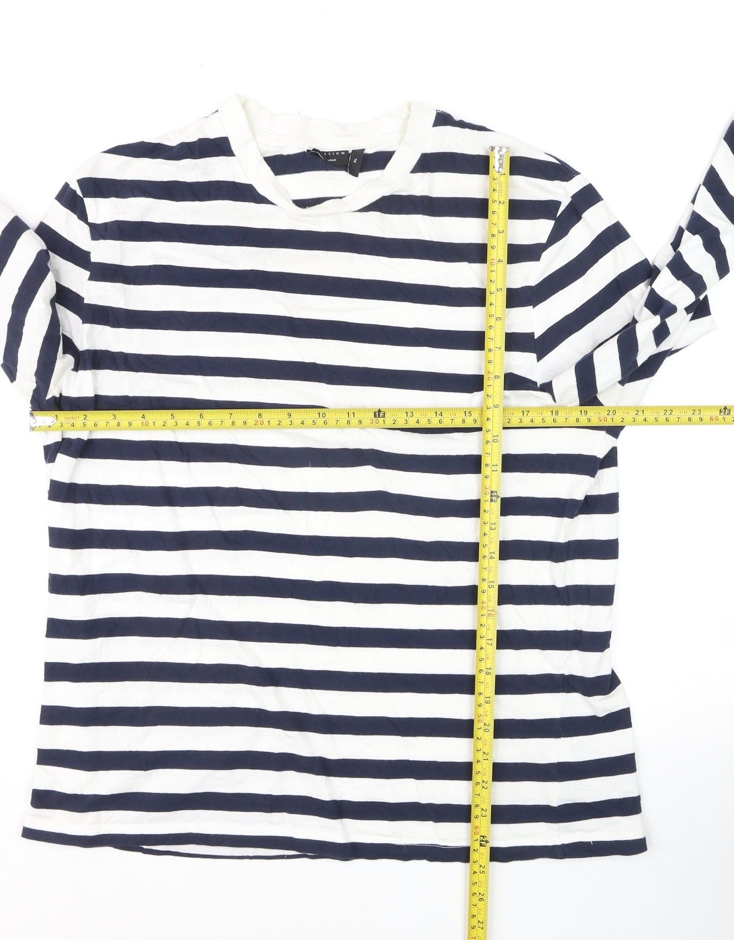 ASOS Design Men's Blue Striped Long Sleeve Cotton Top XL