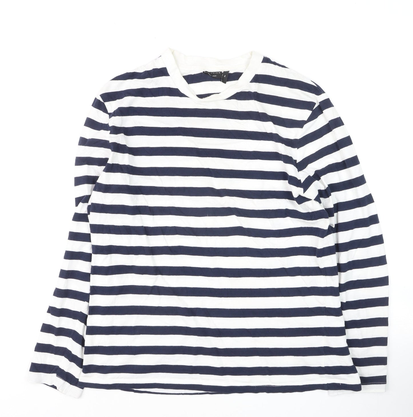 ASOS Design Men's Blue Striped Long Sleeve Cotton Top XL