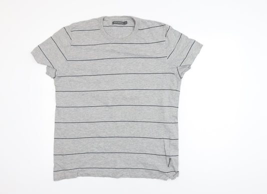 French Connection Men's Grey Striped Cotton T-Shirt XL