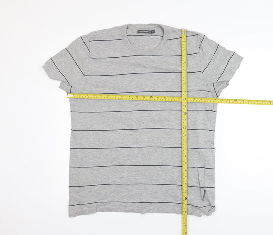 French Connection Men's Grey Striped Cotton T-Shirt XL