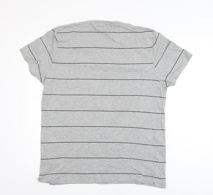 French Connection Men's Grey Striped Cotton T-Shirt XL