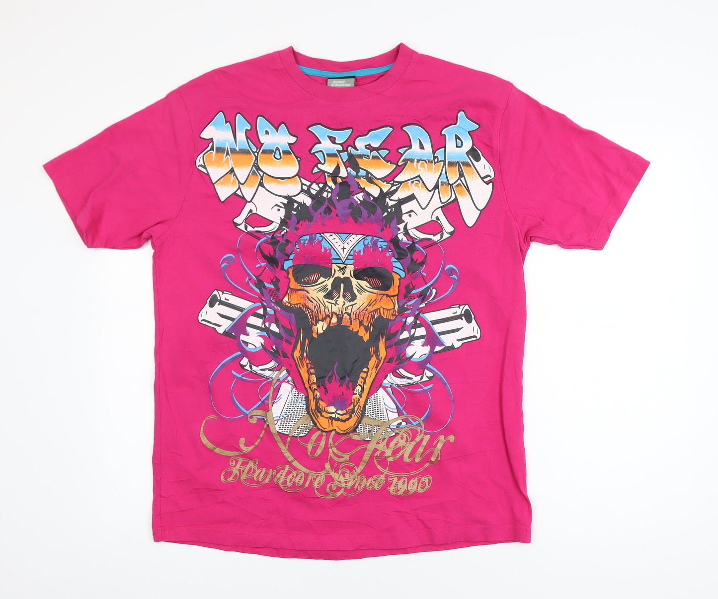 No Fear Women’s Pink Skull Graphic T-Shirt Size L Short Sleeve Cotton