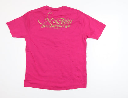 No Fear Women’s Pink Skull Graphic T-Shirt Size L Short Sleeve Cotton